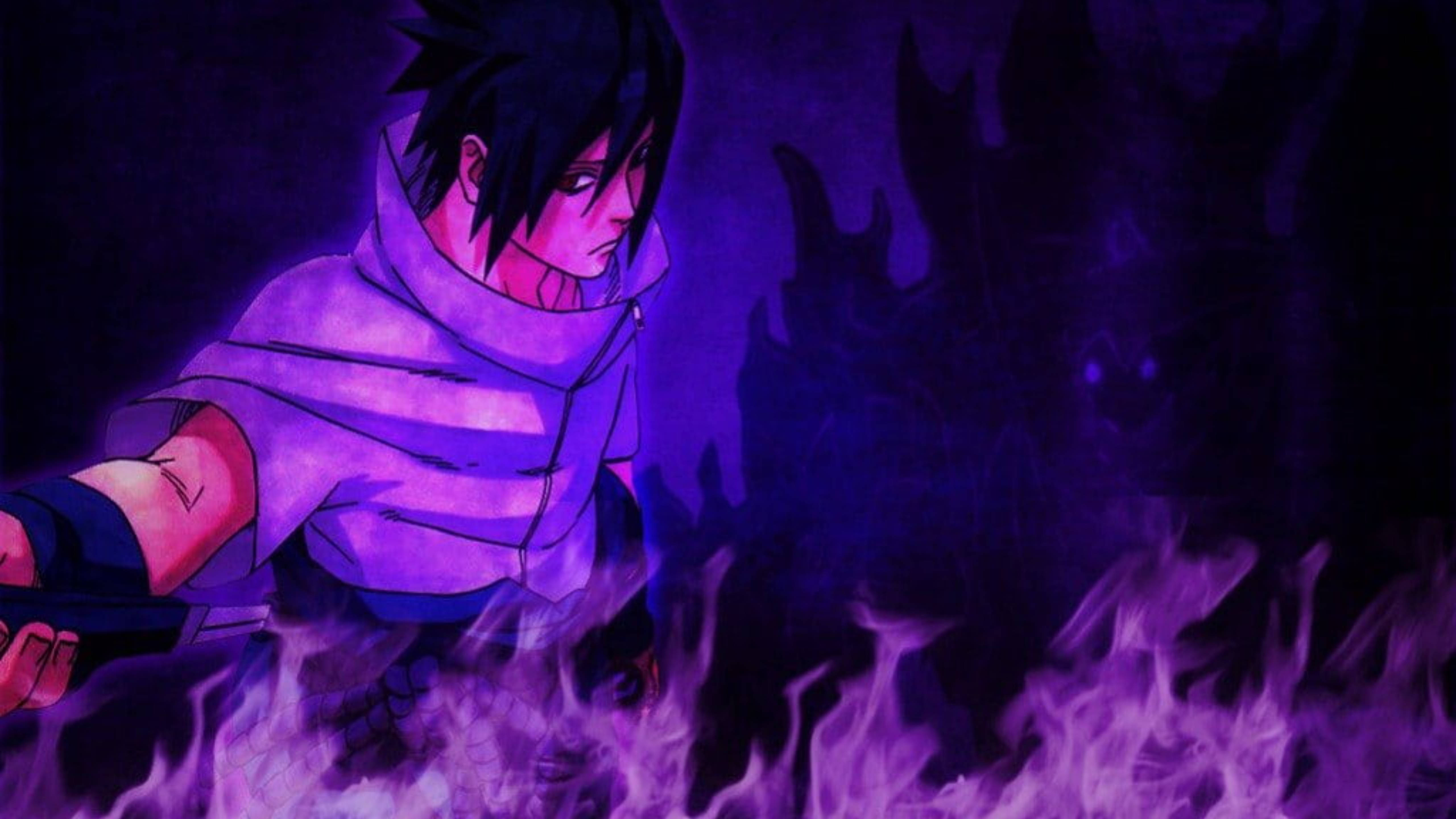 Sasuke, Sasuke Susanoo, purple flames, 5K Desktop Wallpaper