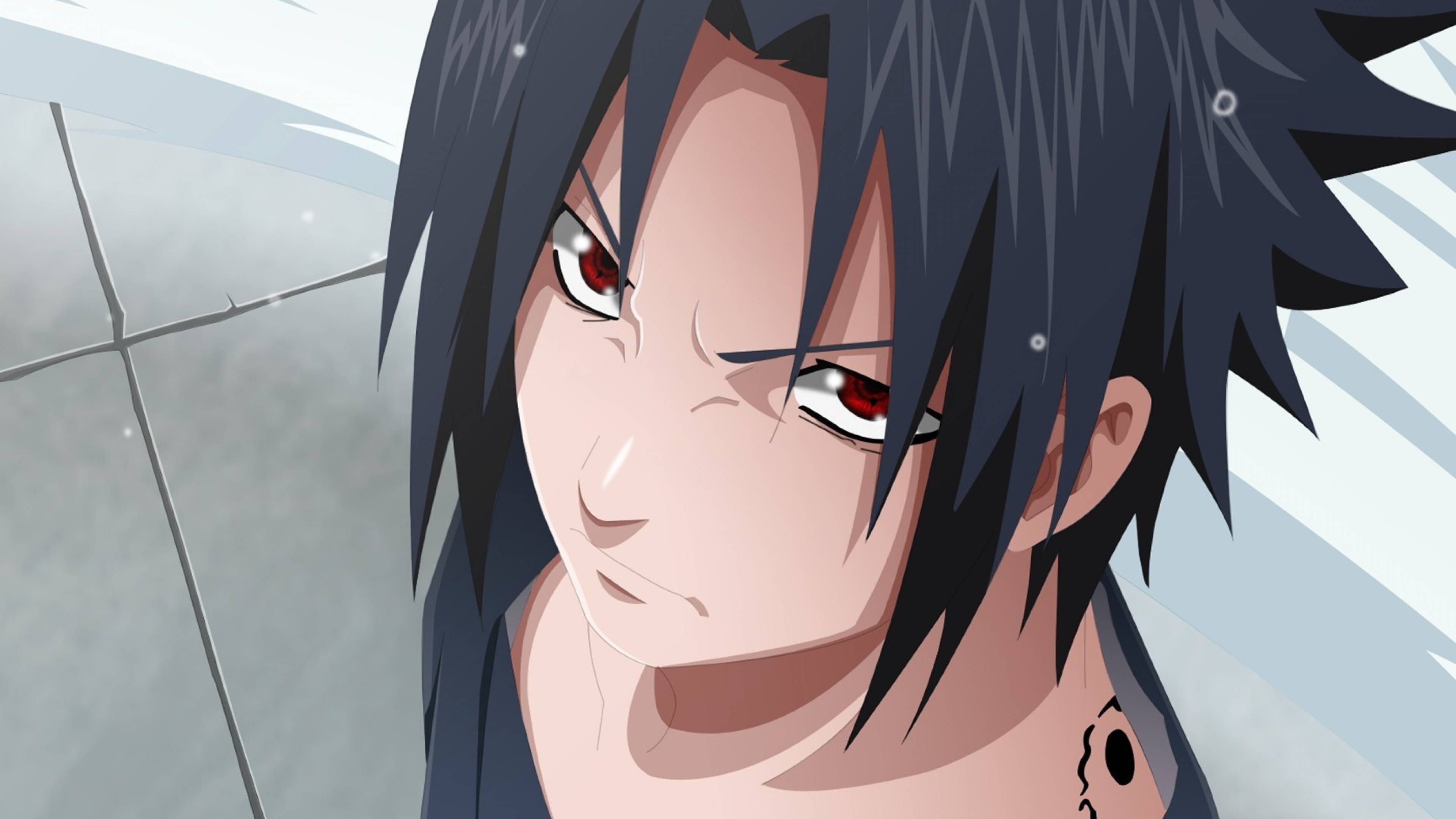 Sasuke, spiky black hair, intense red eyes, 4K Desktop Wallpaper