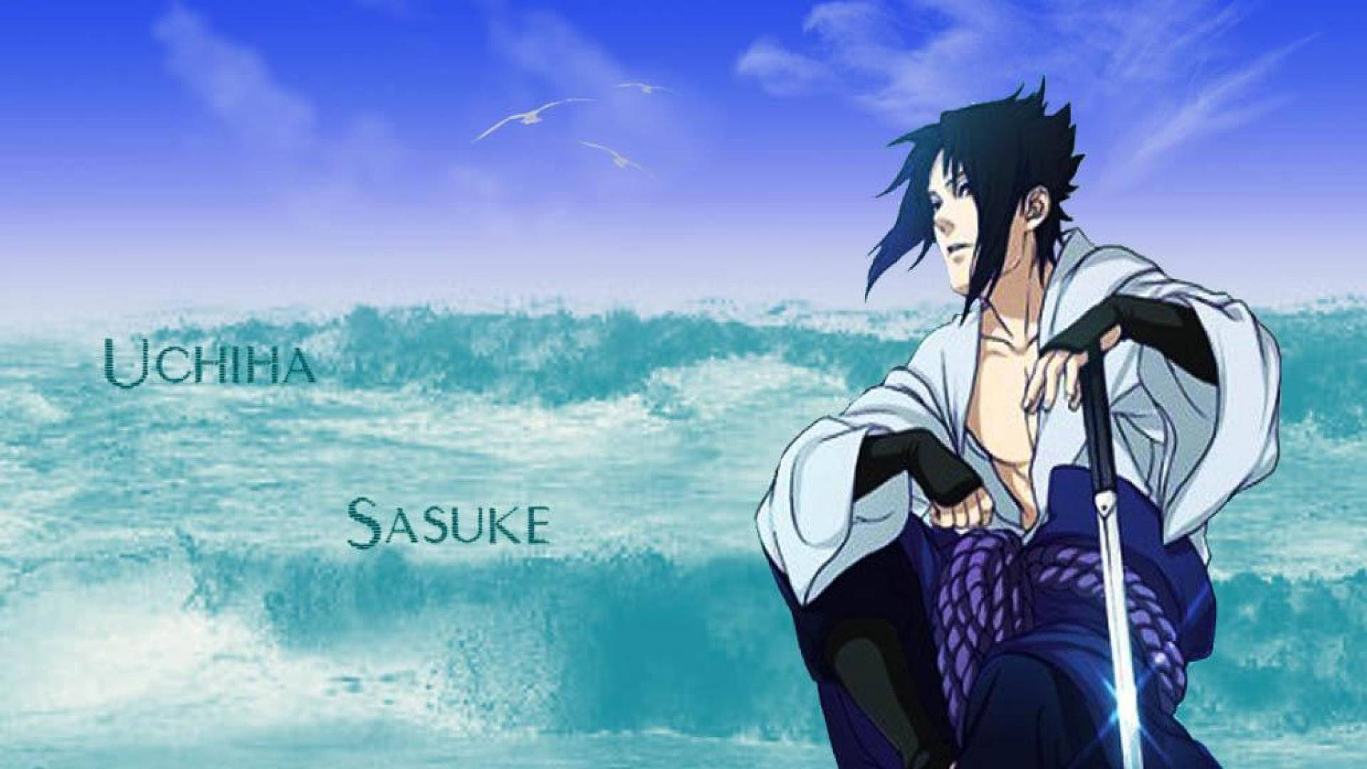 Sasuke Uchiha, crashing turquoise waves, blue sky, Full HD Desktop Wallpaper