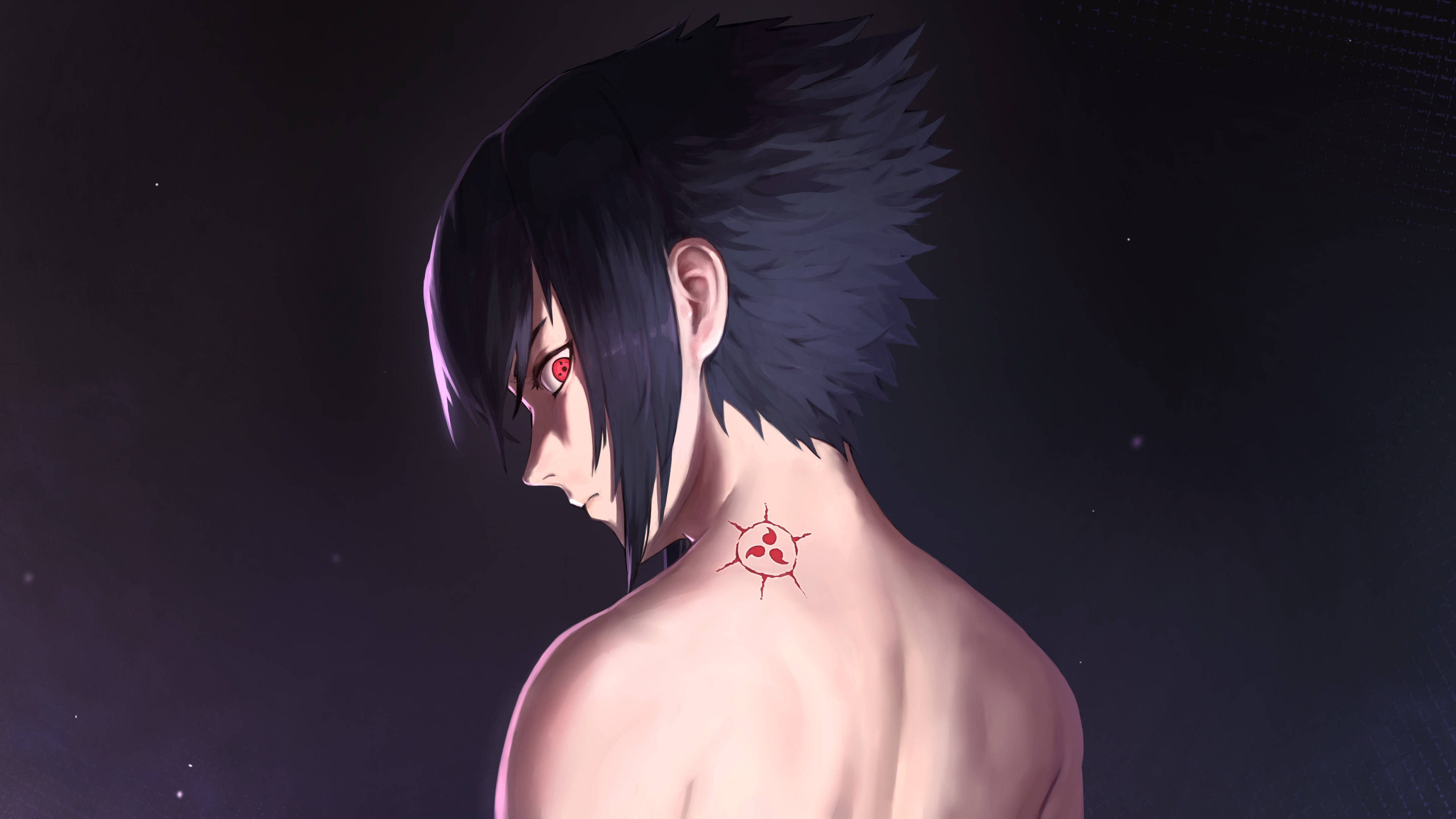 Sasuke Uchiha, red seal tattoo, spiky black hair, 4K Desktop Wallpaper