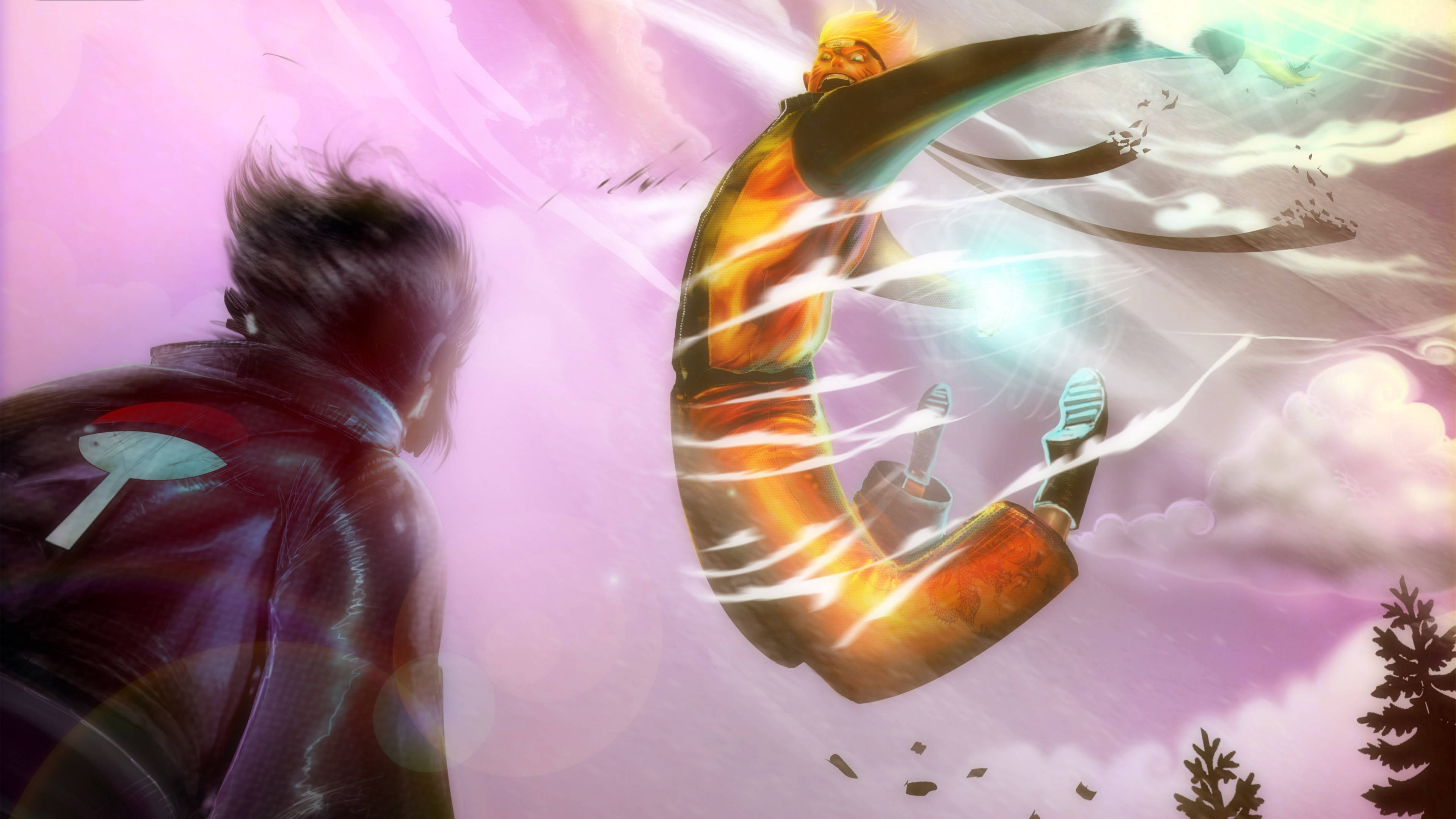 Sasuke Uchiha, orange jumpsuit, glowing energy attack, 4K Desktop Wallpaper