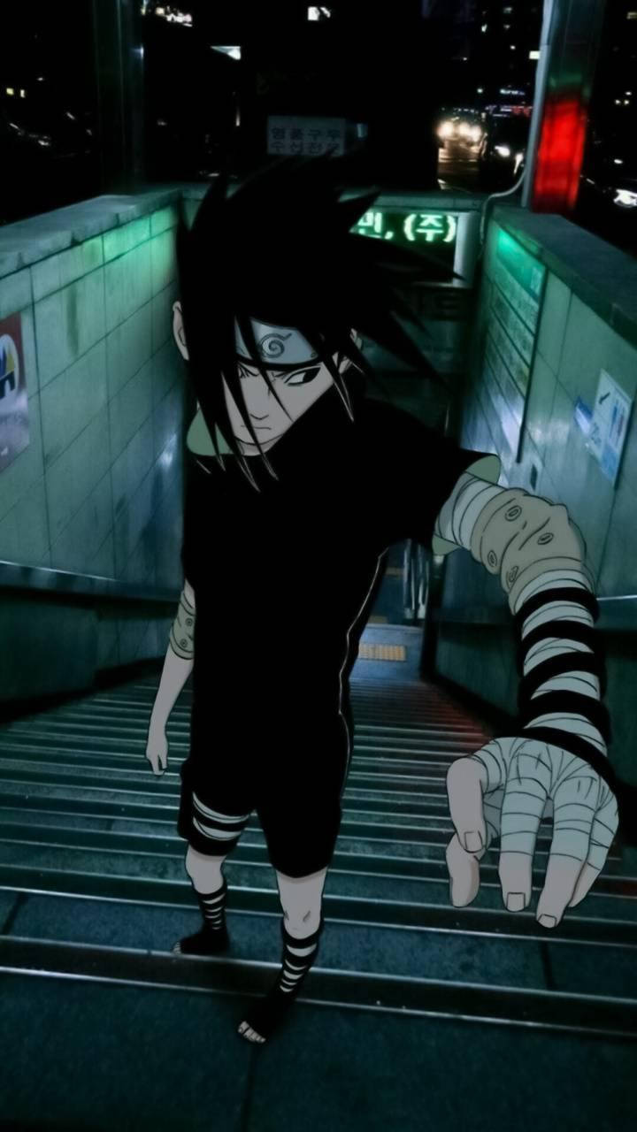 Sasuke Uchiha, subway staircase, night, HD Phone Wallpaper
