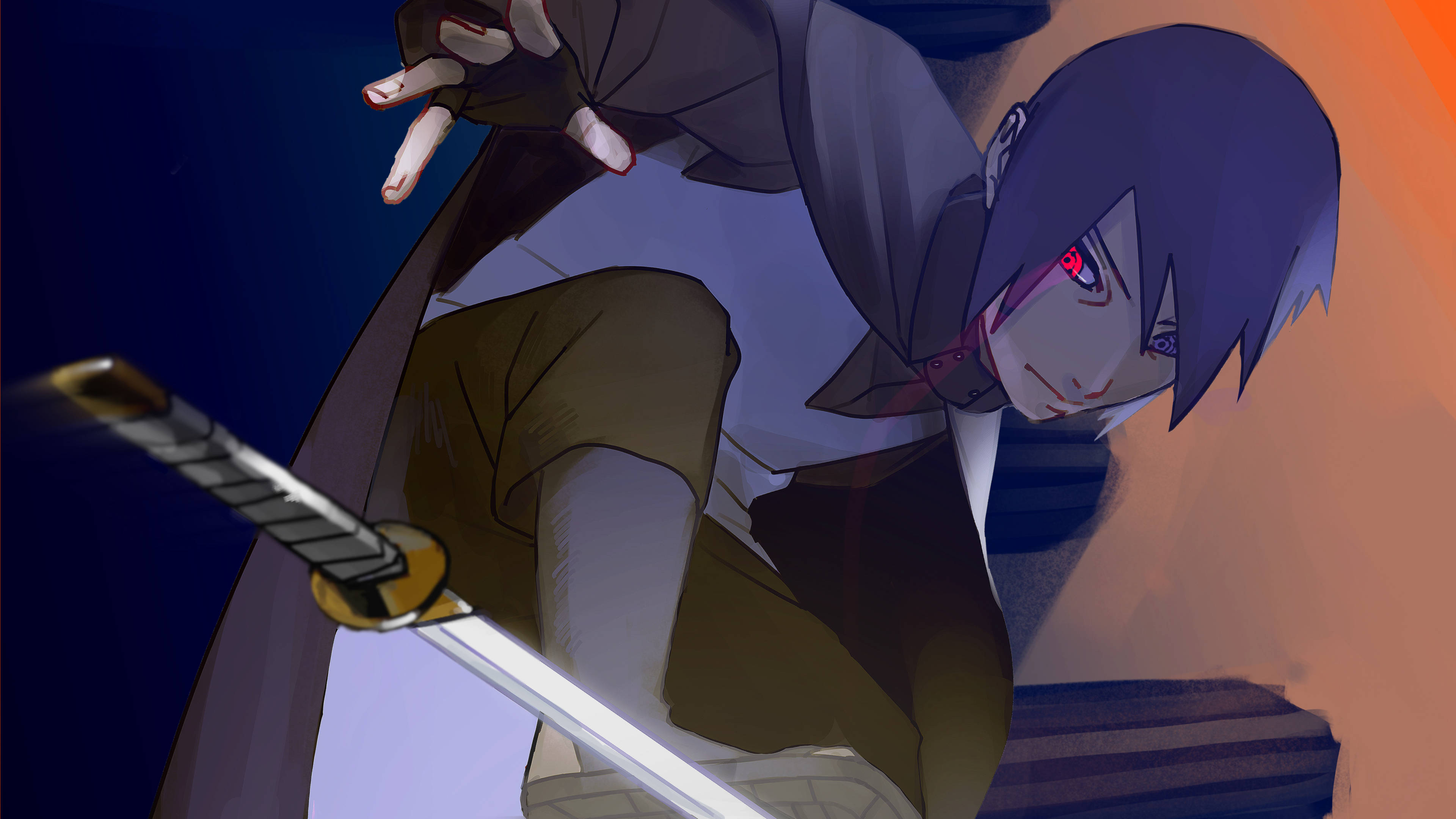 Sasuke Uchiha, purple hair, red eyes, 4K Desktop Wallpaper