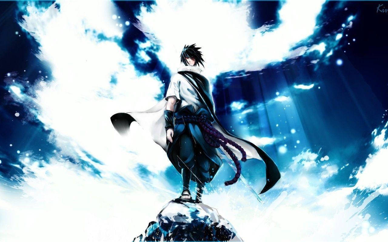 Sasuke Uchiha, bright dark blue sky, snowy peak, HD Desktop Wallpaper