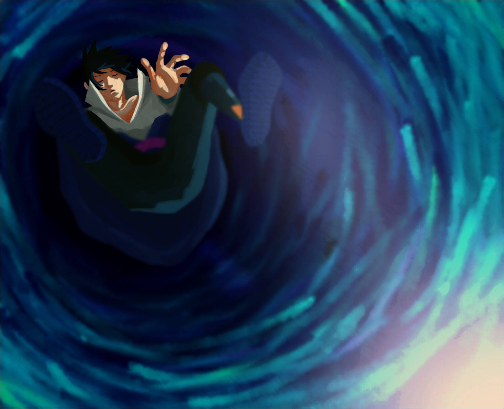 Sasuke Uchiha, 4K, swirling blue vortex, Full HD Desktop Wallpaper