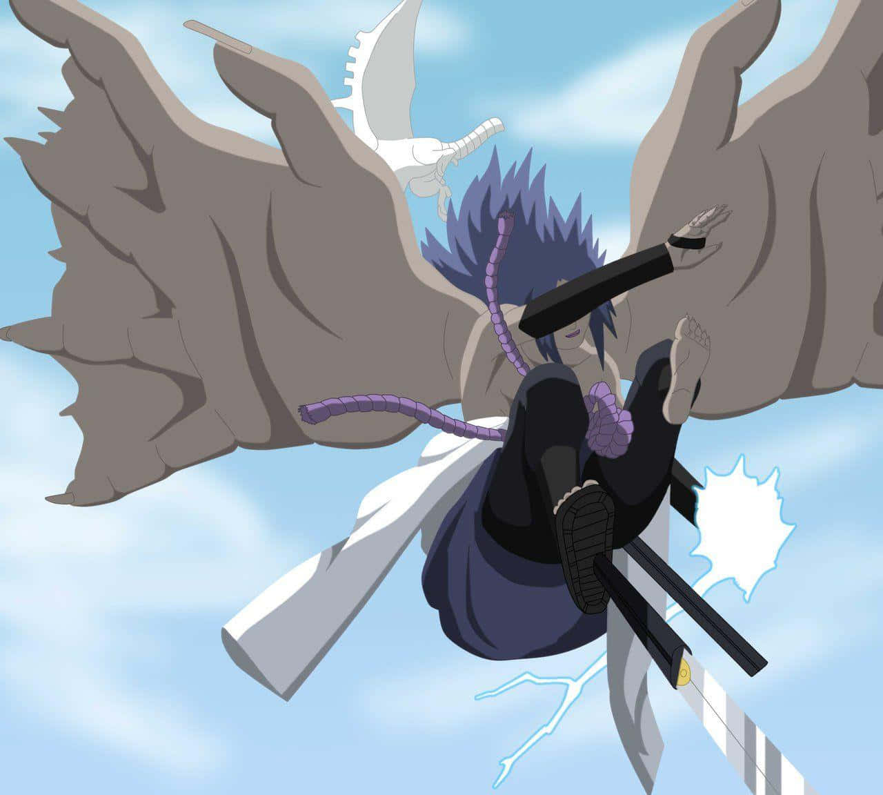 Sasuke Uchiha, Cursed Mark, spiky blue hair, HD Desktop Wallpaper