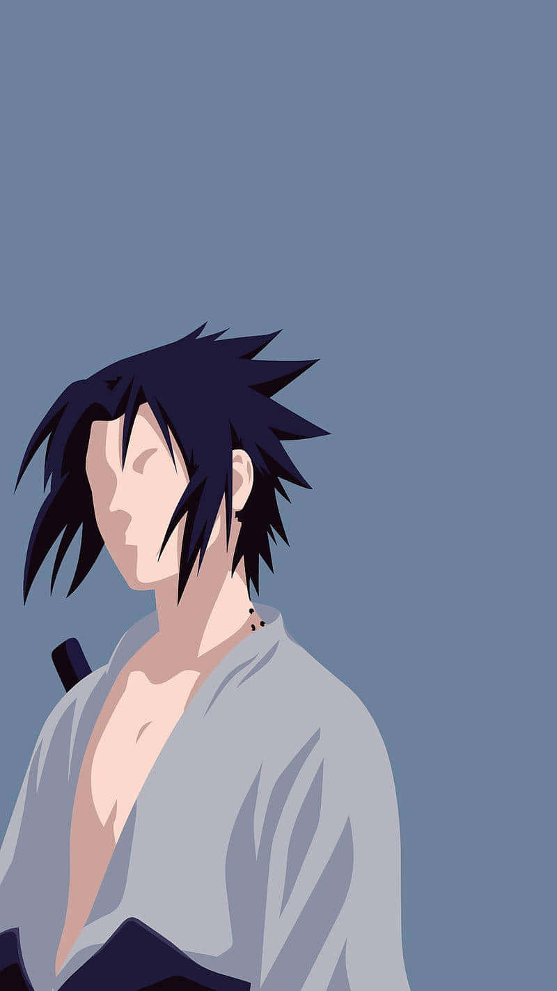 Sasuke Uchiha, minimalist gray robe, solid blue background, HD Phone Wallpaper