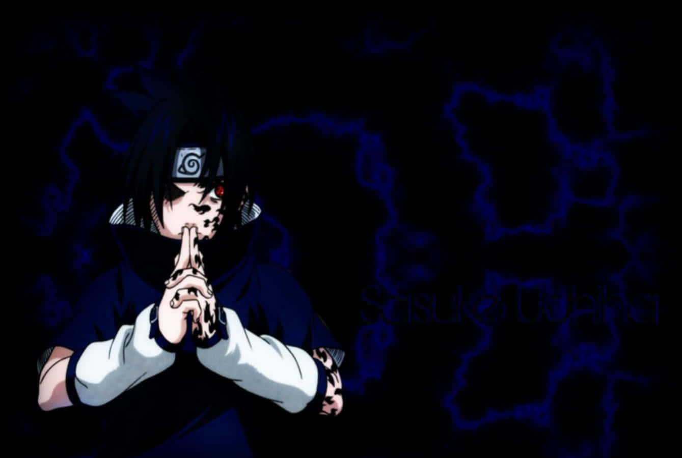 Sasuke Uchiha, cursed mark, dark blue chakra swirls, HD Desktop Wallpaper