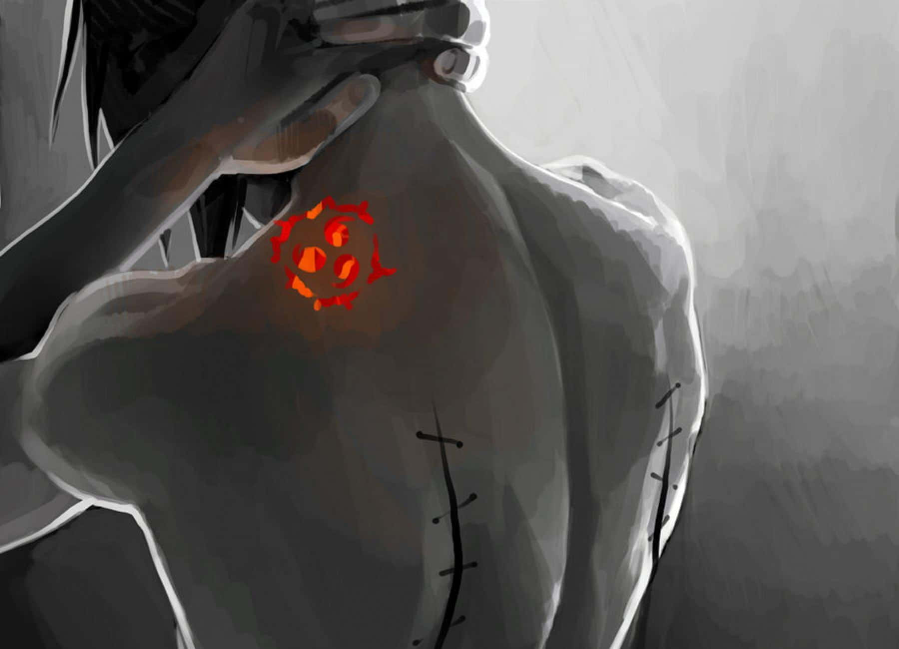 Sasuke Uchiha, Cursed Mark, glowing red symbol, HD Desktop Wallpaper