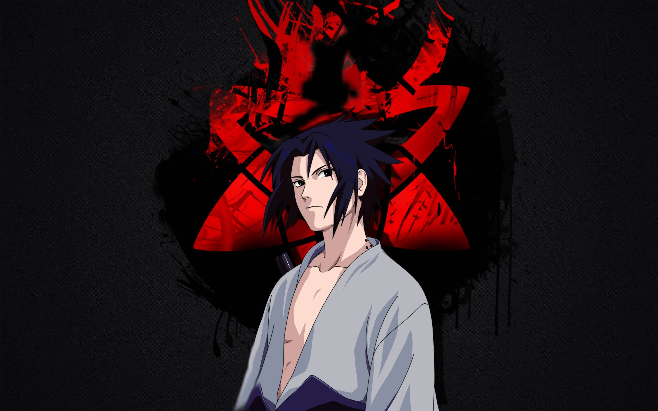 Sasuke Uchiha, Mangekyou Sharingan, red eye symbol, 2K Desktop Wallpaper