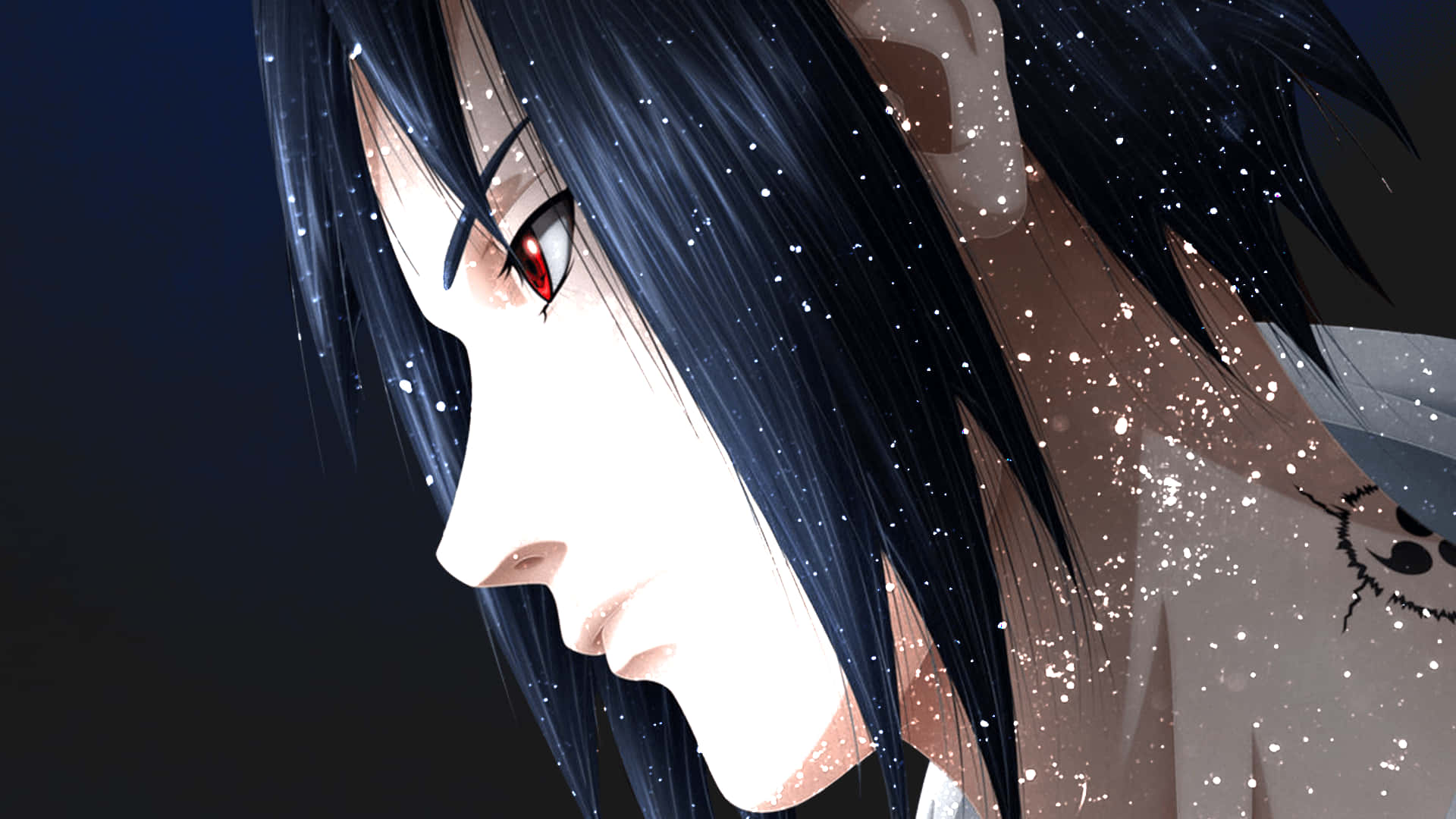 Sasuke Uchiha, red eye, sparkling particles, Full HD Desktop Wallpaper