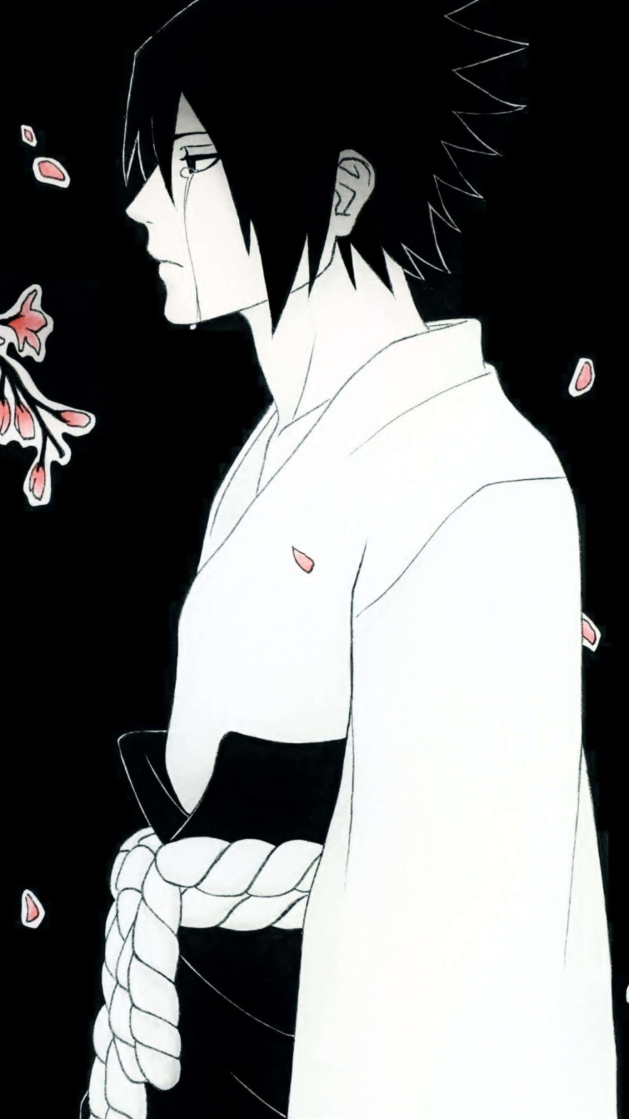 Sasuke Uchiha, monochrome profile, white robes, 4K Phone Wallpaper