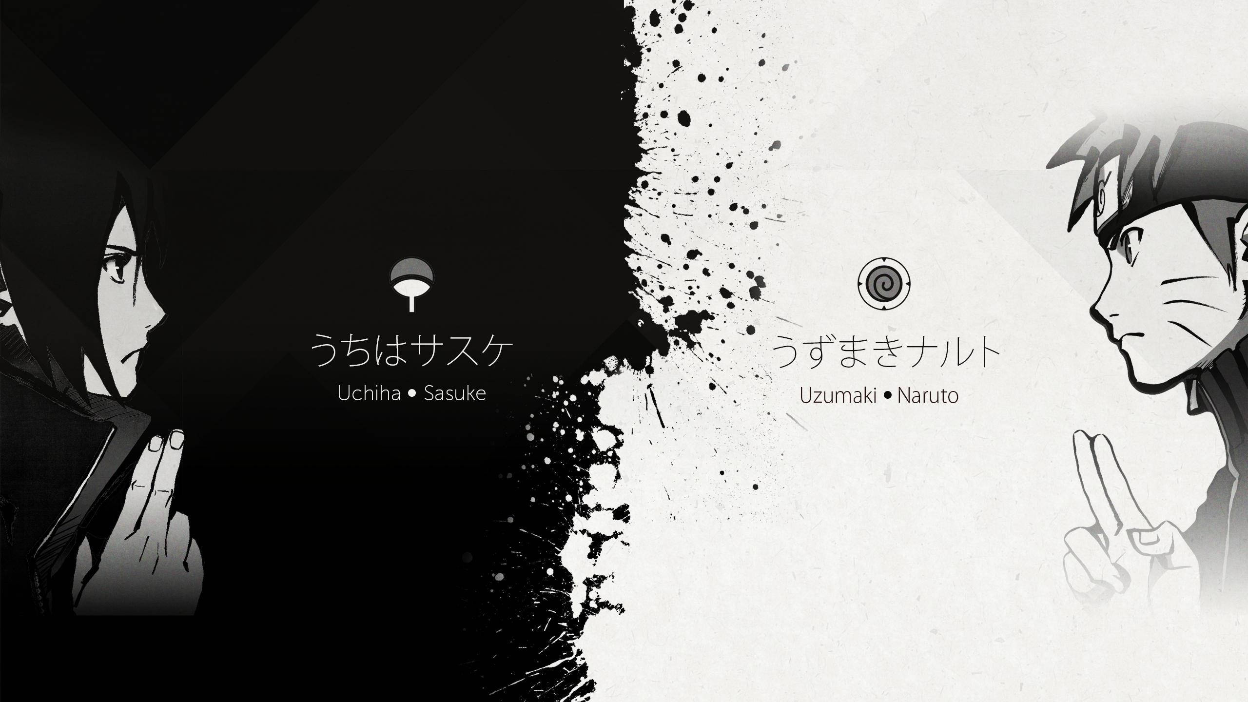 Sasuke, Naruto, black and white, 2K Desktop Wallpaper