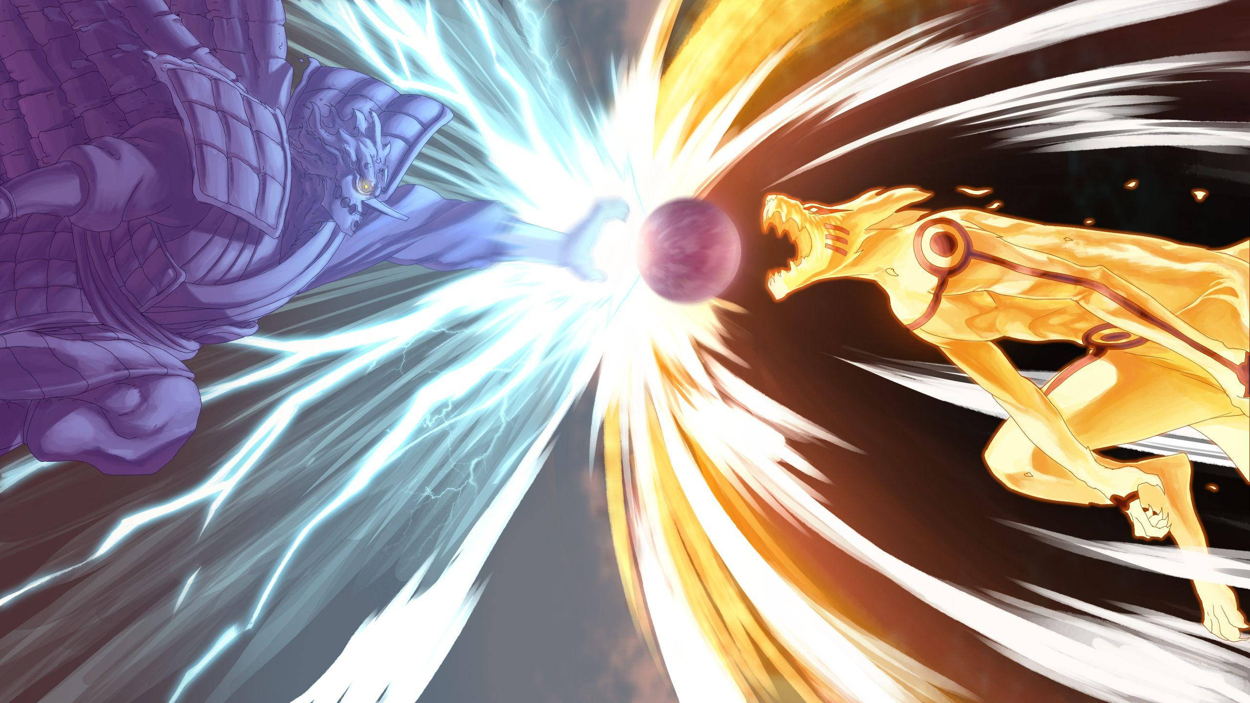 Sasuke Vs Naruto, blue lightning, golden chakra energy, 2K Desktop Wallpaper