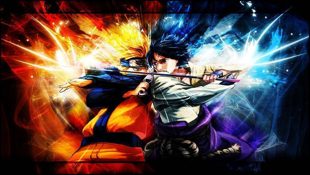 Sasuke, Naruto, fiery orange energy, SD Desktop Wallpaper