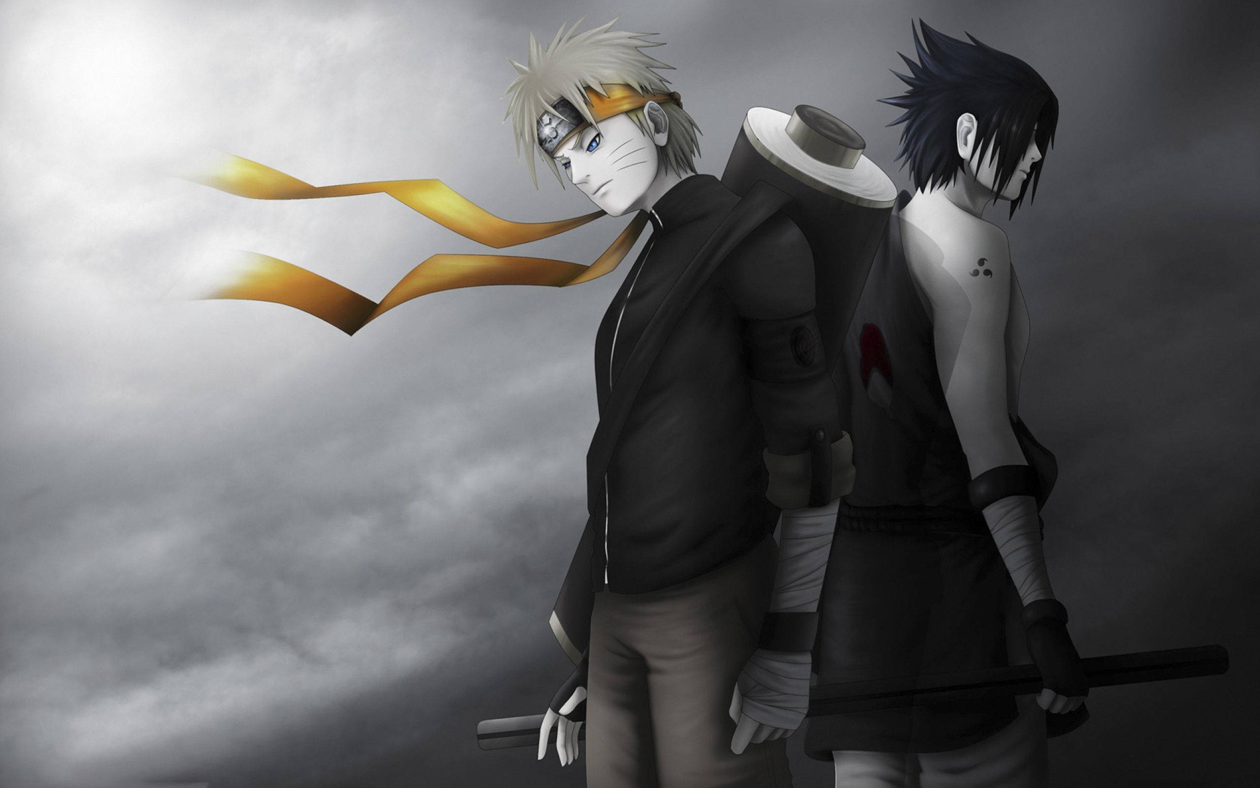 Naruto, Sasuke, stormy gray sky, 2K Desktop Wallpaper