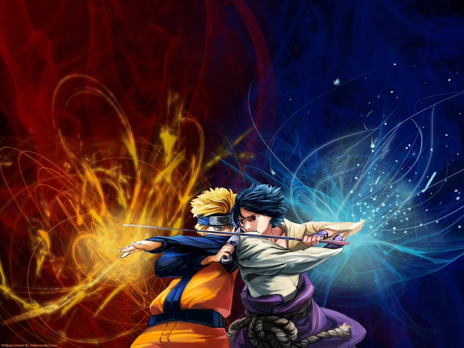 Naruto, Sasuke, red and blue energy streams, HD Desktop Wallpaper
