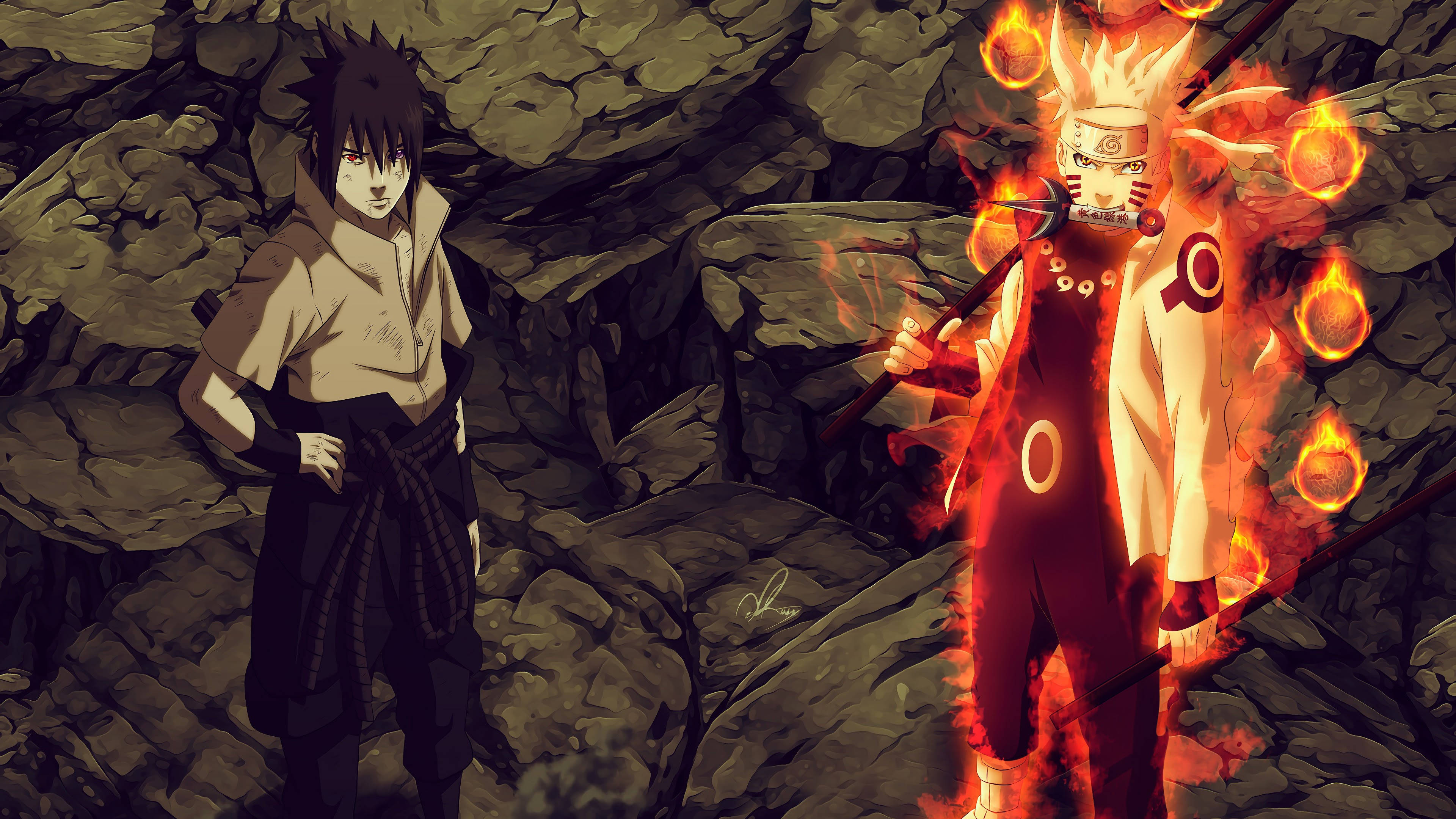 Naruto, Sasuke, fiery chakra, 4K Desktop Wallpaper