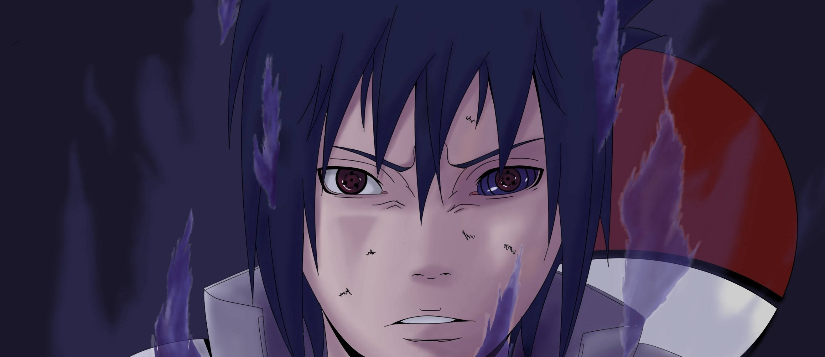 Sasuke, black fire, purple energy, 2K Desktop Wallpaper