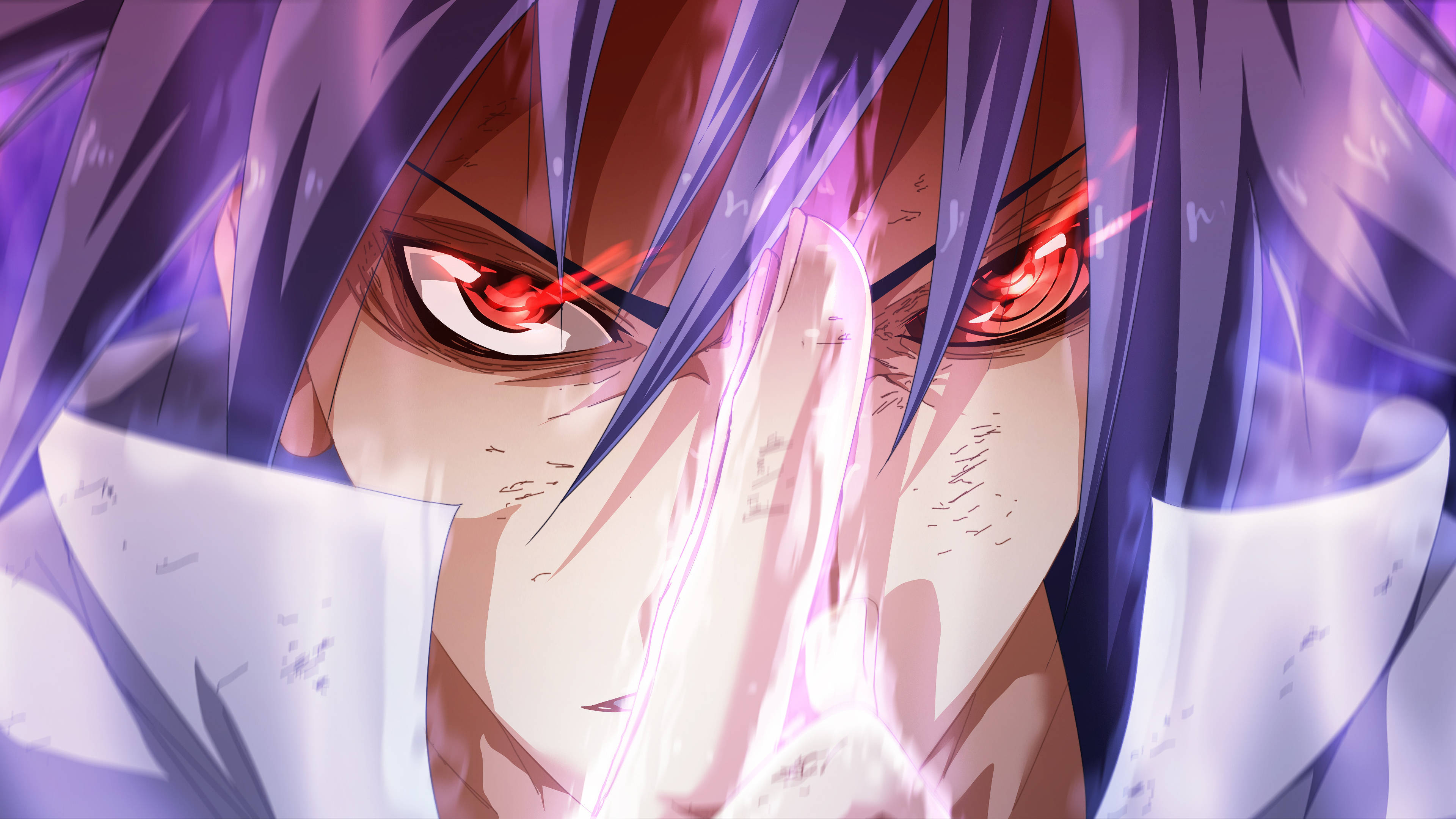 Sasuke, red eyes, purple hair, 4K Desktop Wallpaper