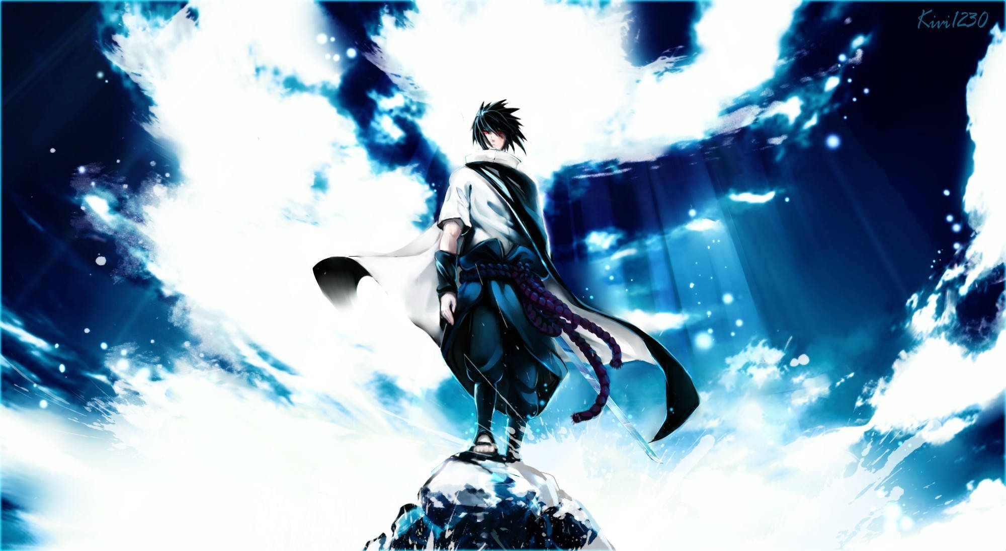 Sasuke, snowy peak, blue and white stormy sky, Full HD Desktop Wallpaper