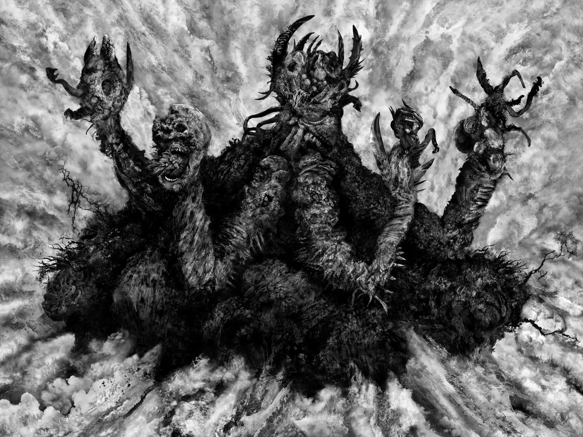 demonic inferno, monstrous multi-headed creature, grotesque faces, Full HD Desktop Wallpaper