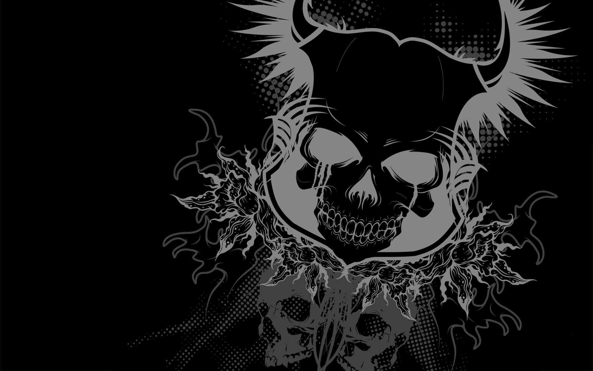 stylized skull, horns, floral elements, Full HD Desktop Wallpaper