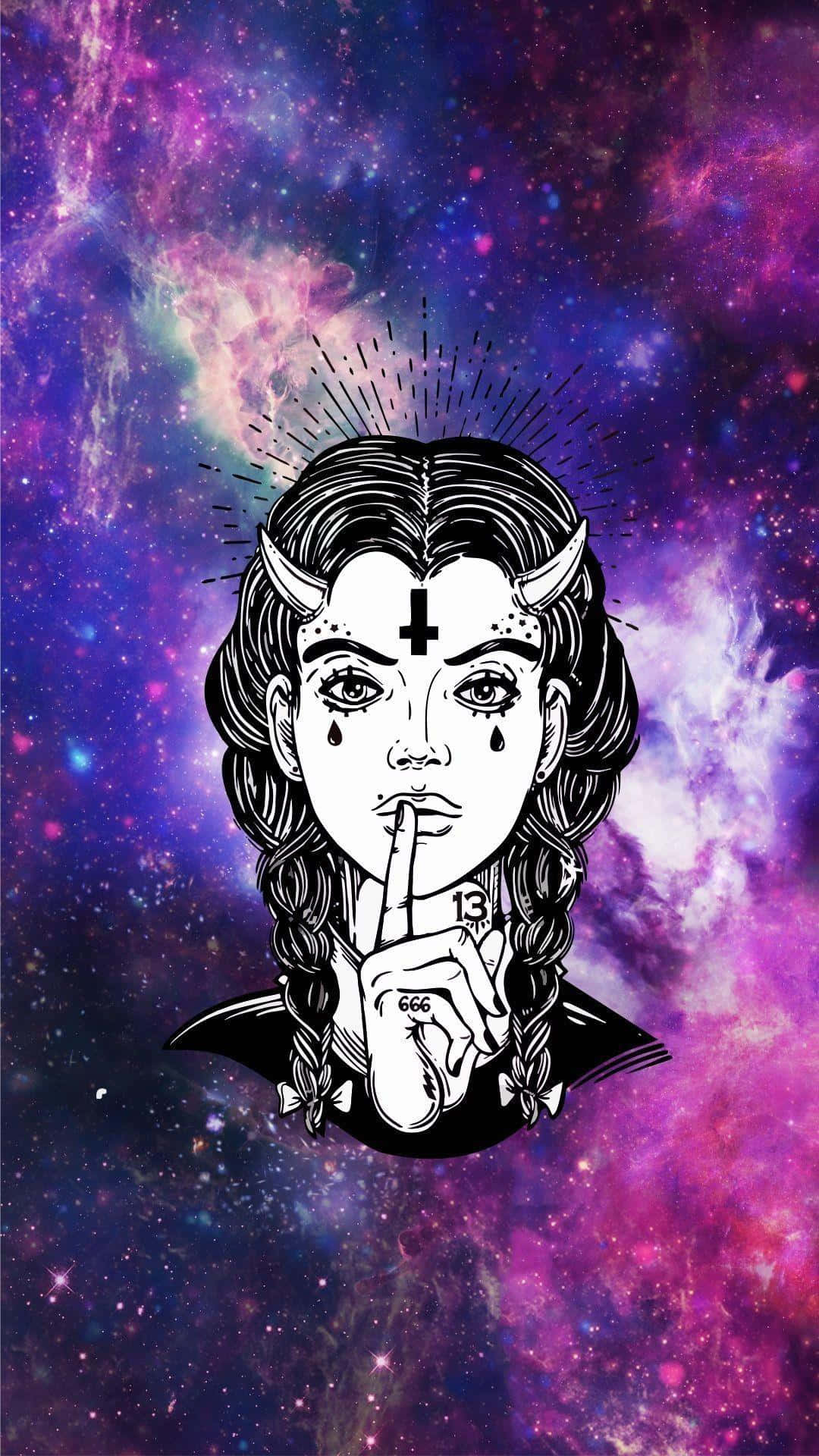 devil girl, horns, finger to lips, Full HD Phone Wallpaper