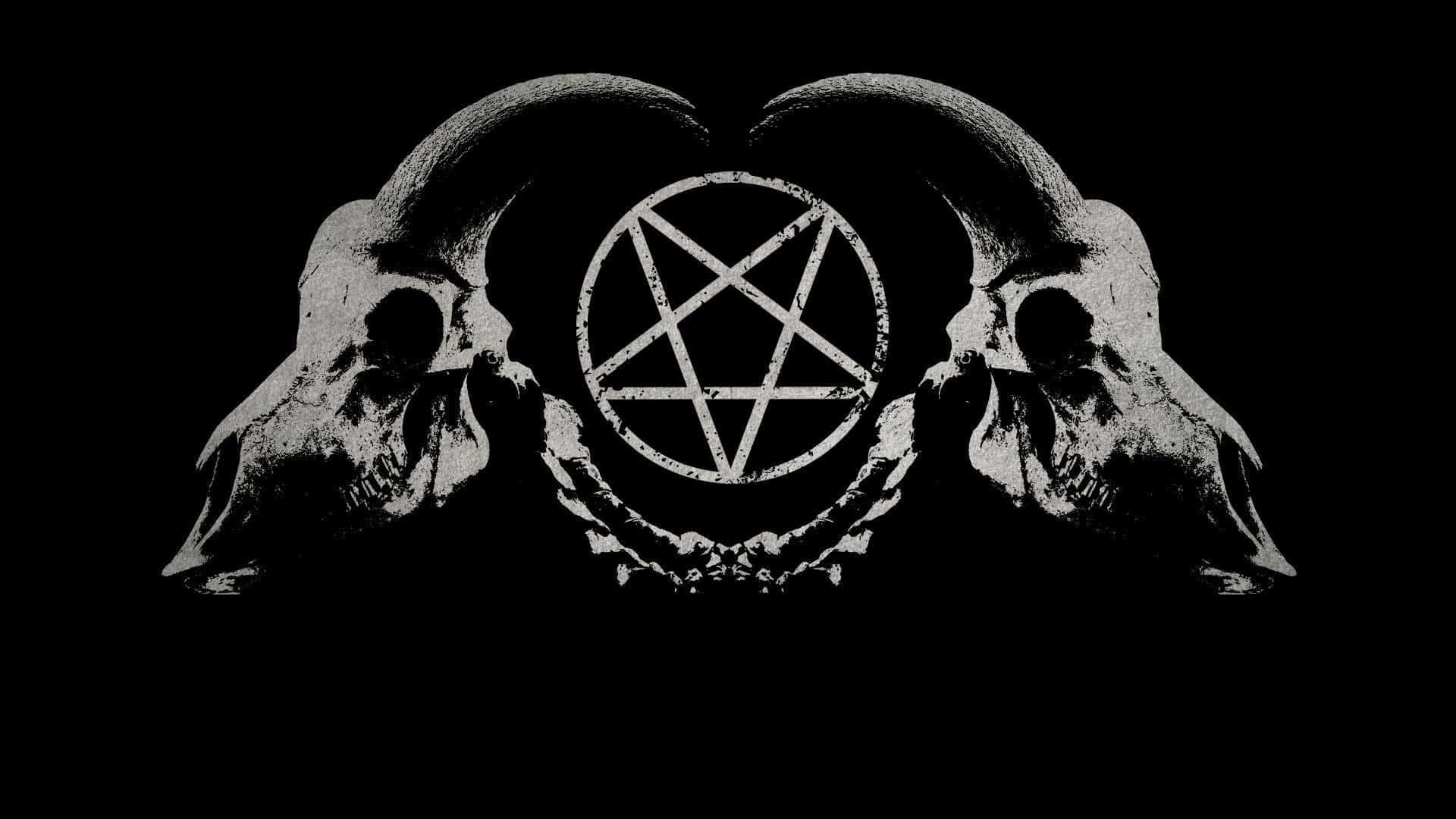 satanic skulls, pentagram, black and white design, Full HD Desktop Wallpaper