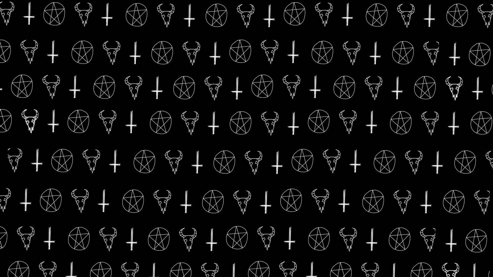 white bull skulls, pentagrams, black background, Full HD Desktop Wallpaper