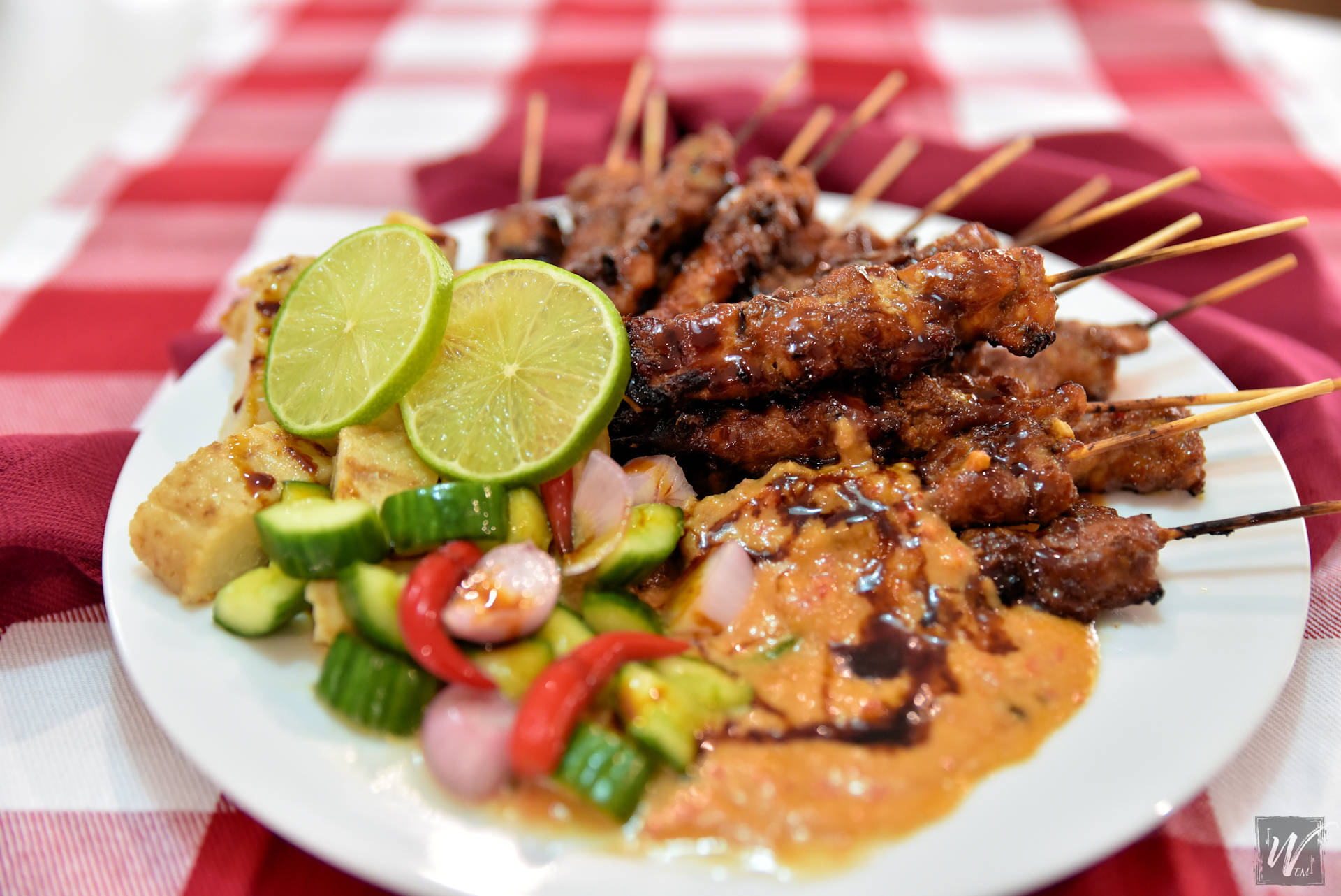 pork satay, lemons, peanut sauce, Full HD Desktop Wallpaper