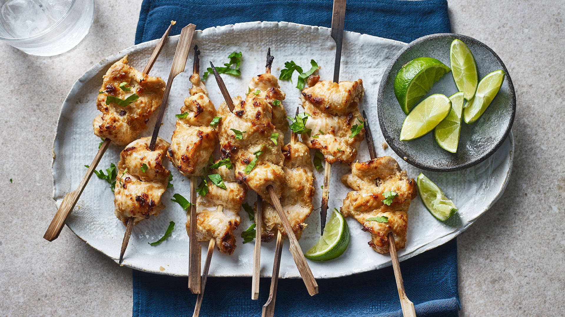 chicken satay, Southeast Asian dish, fresh cilantro, Full HD Desktop Wallpaper