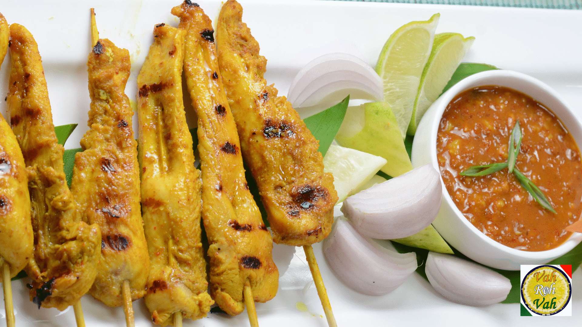 Chicken Satay, Spicy Peanut Sauce, Lime Wedges, Full HD Desktop Wallpaper