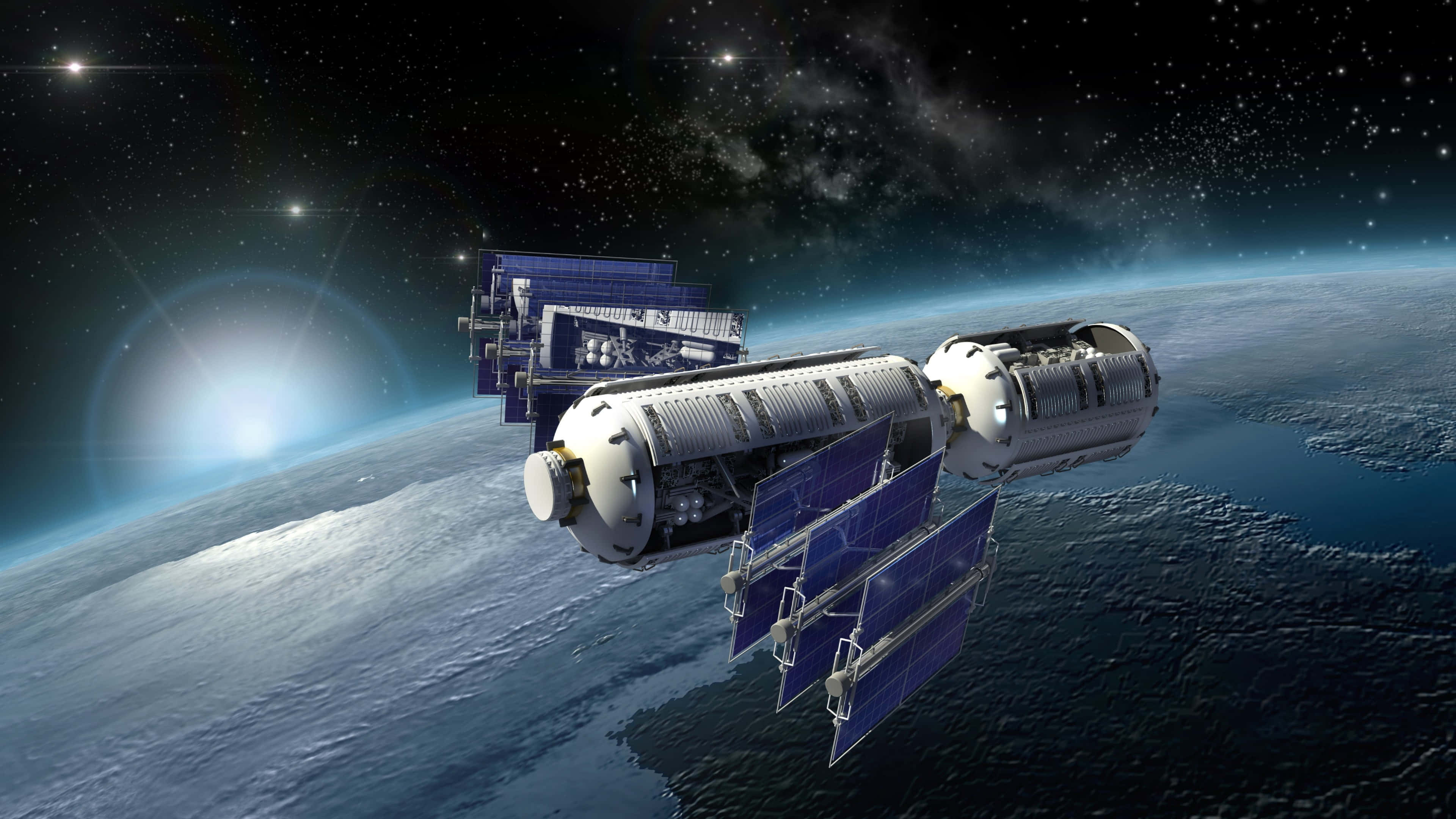 space station, Earth, solar panels, 4K Desktop Wallpaper