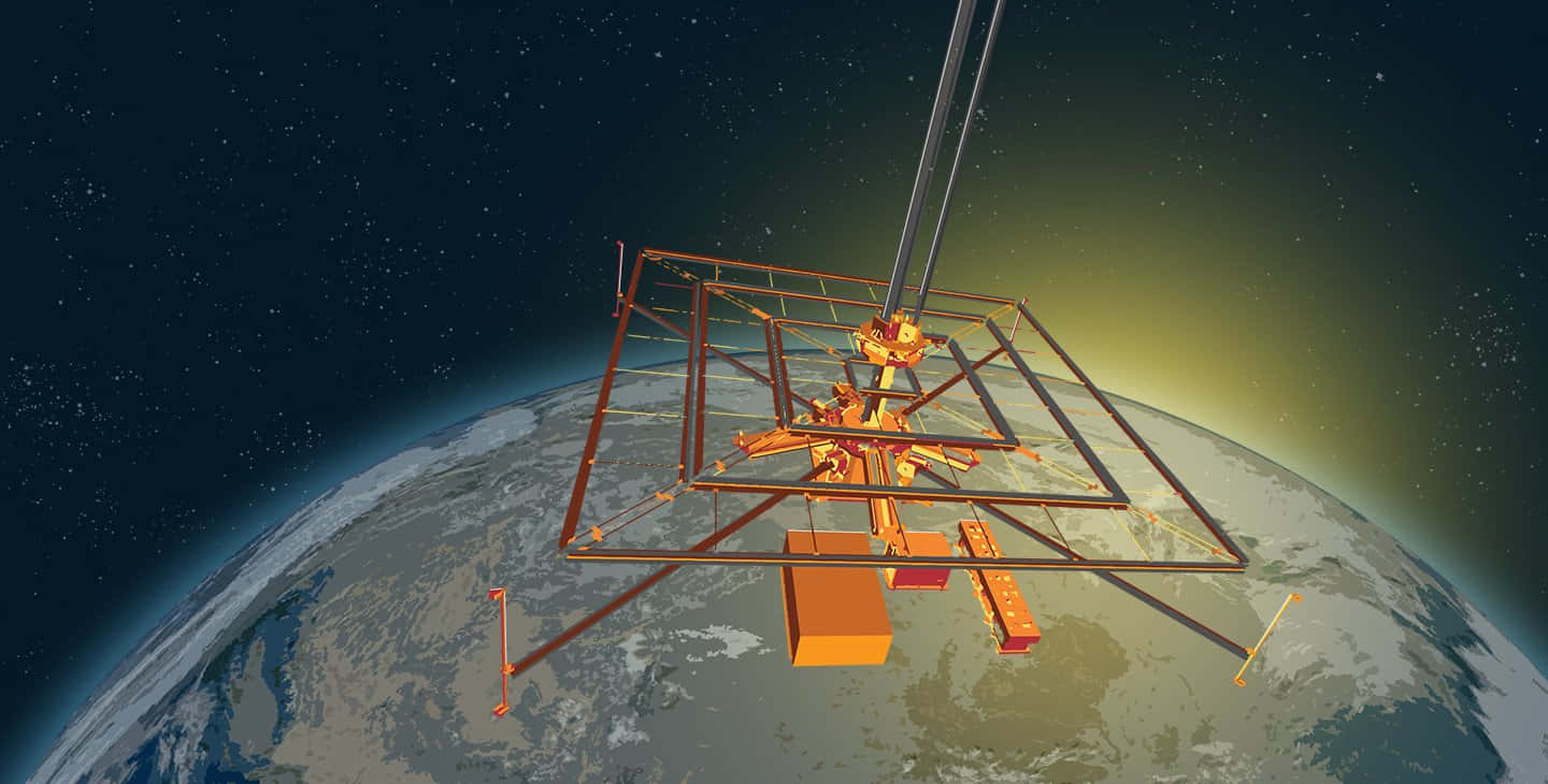 satellite, orange panels, metallic frame, HD Desktop Wallpaper