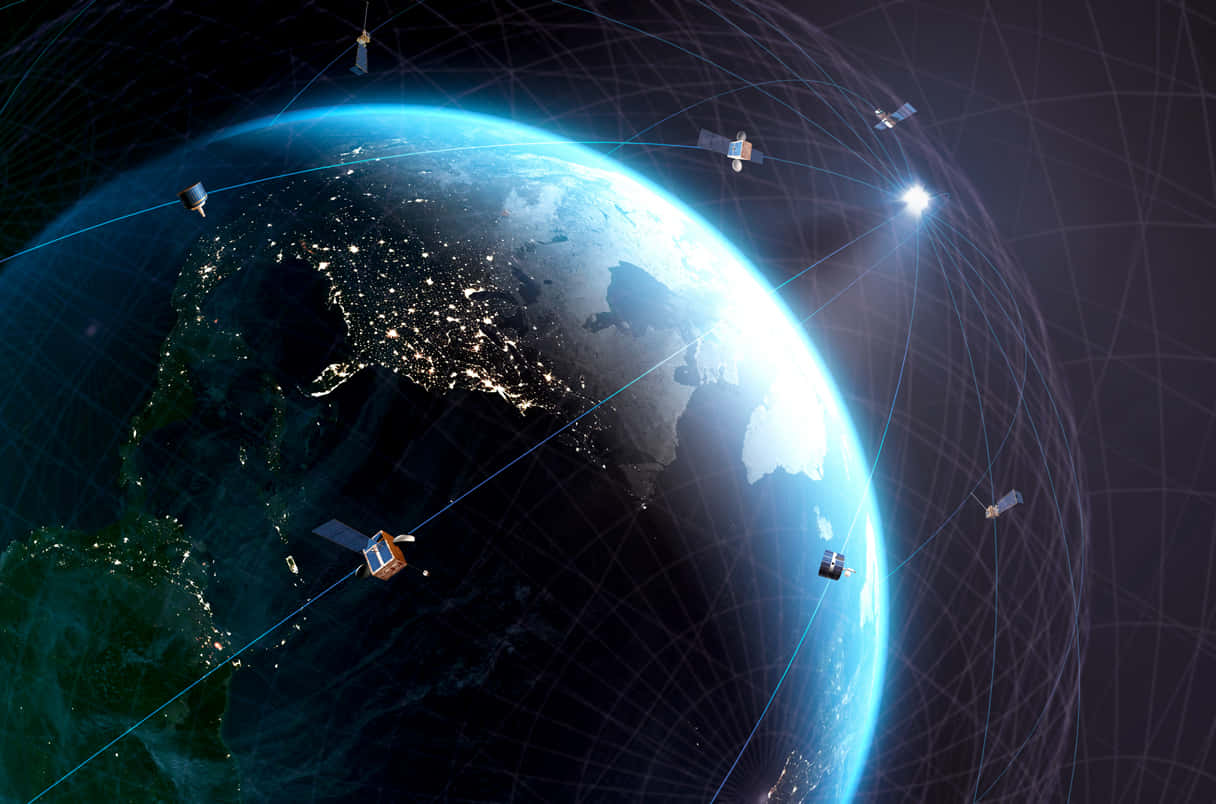 satellite technology, Earth at night, glowing city lights, SD Desktop Wallpaper