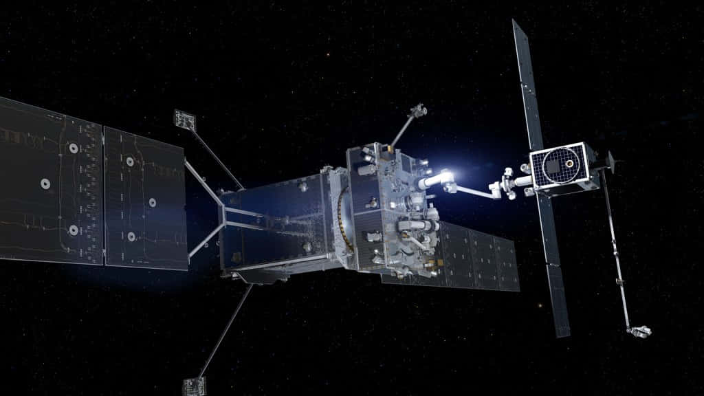 satellite, solar panels, starry blackness, SD Desktop Wallpaper