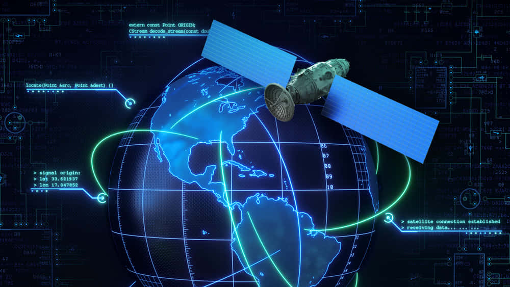 satellite technology 1000 x 563, glowing blue globe, digital circuitry, SD Desktop Wallpaper