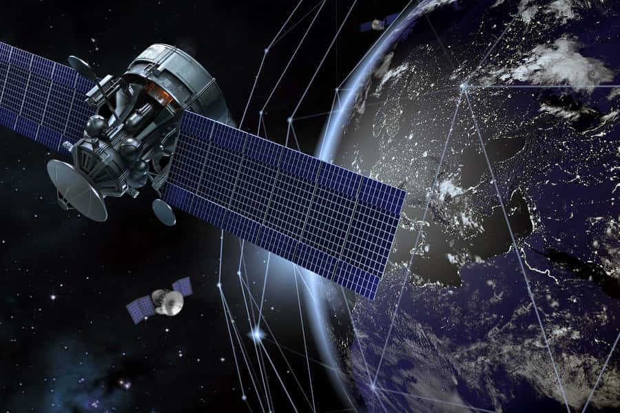satellite, Earth, solar panels, SD Desktop Wallpaper