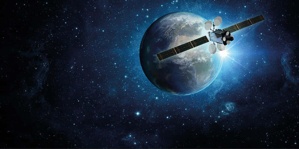 satellite, Earth, starry cosmic backdrop, SD Desktop Wallpaper