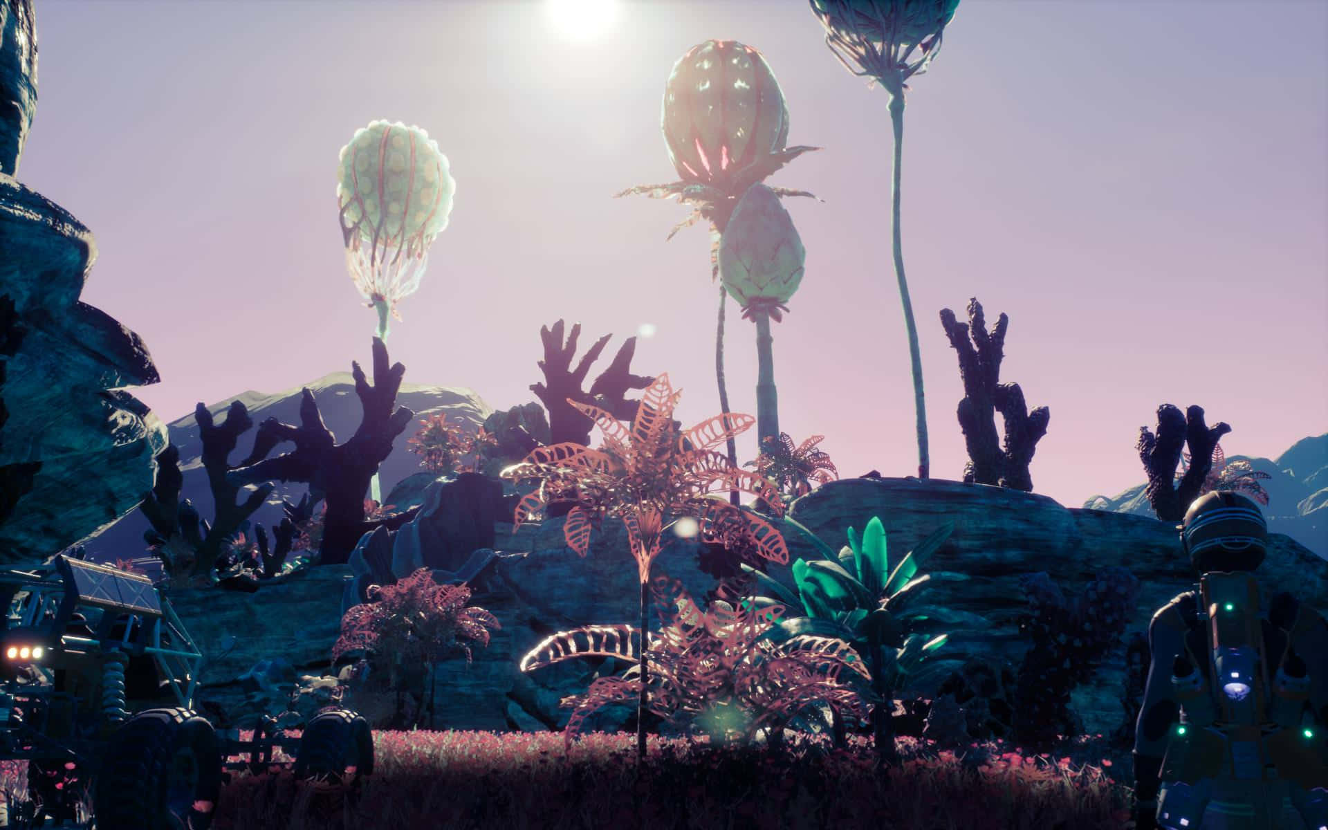 Satisfactory, glowing helmet, alien flora, Full HD Desktop Wallpaper