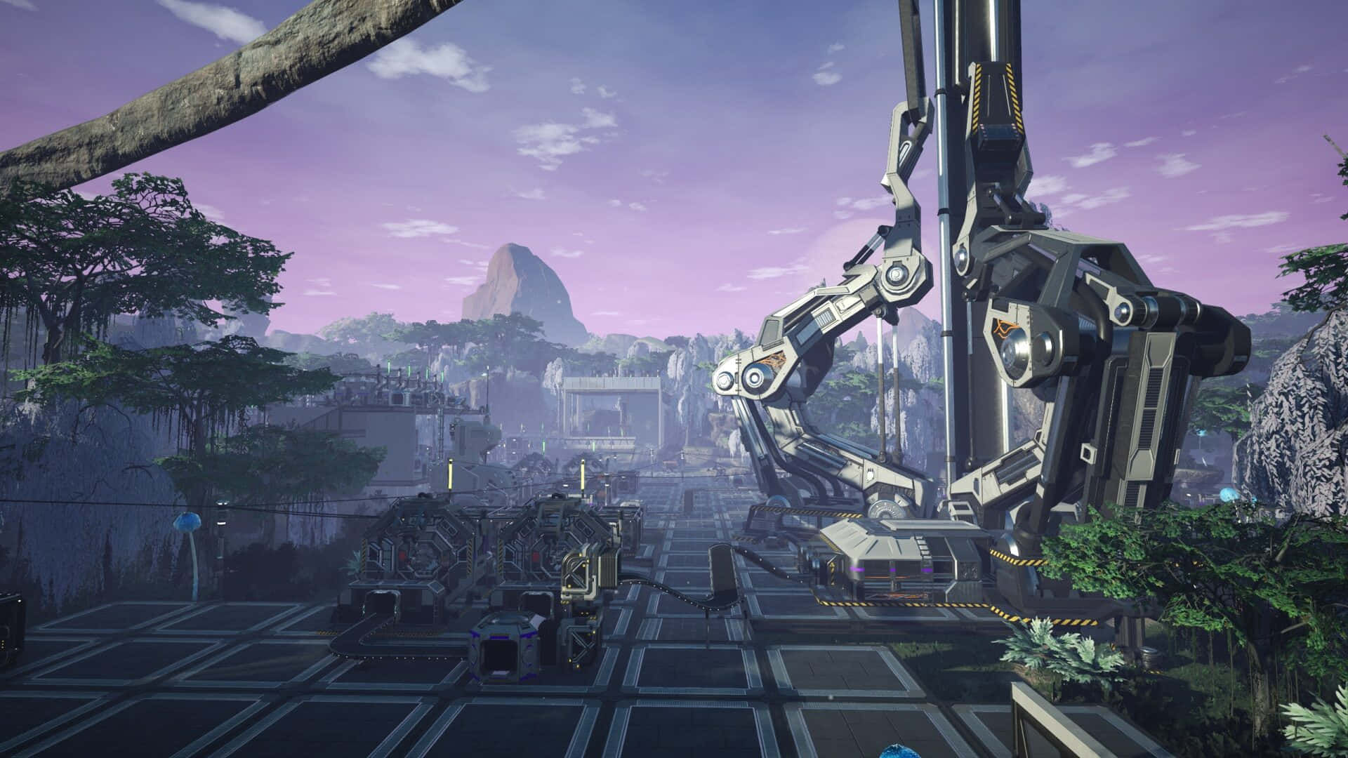 Satisfactory, robotic arm, futuristic cityscape, Full HD Desktop Wallpaper