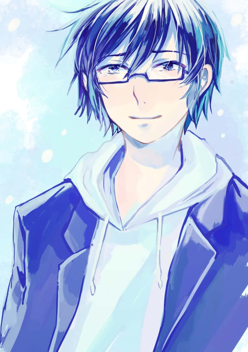 Satoru Fujinuma, blue hair, glasses, SD Phone Wallpaper