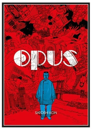 Satoshi Kon, blue suit, chaotic red background, SD Phone Wallpaper