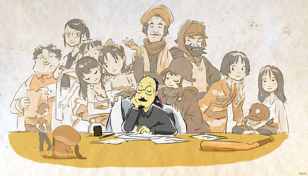 Satoshi Kon, anime characters, warm-toned illustrated, SD Desktop Wallpaper