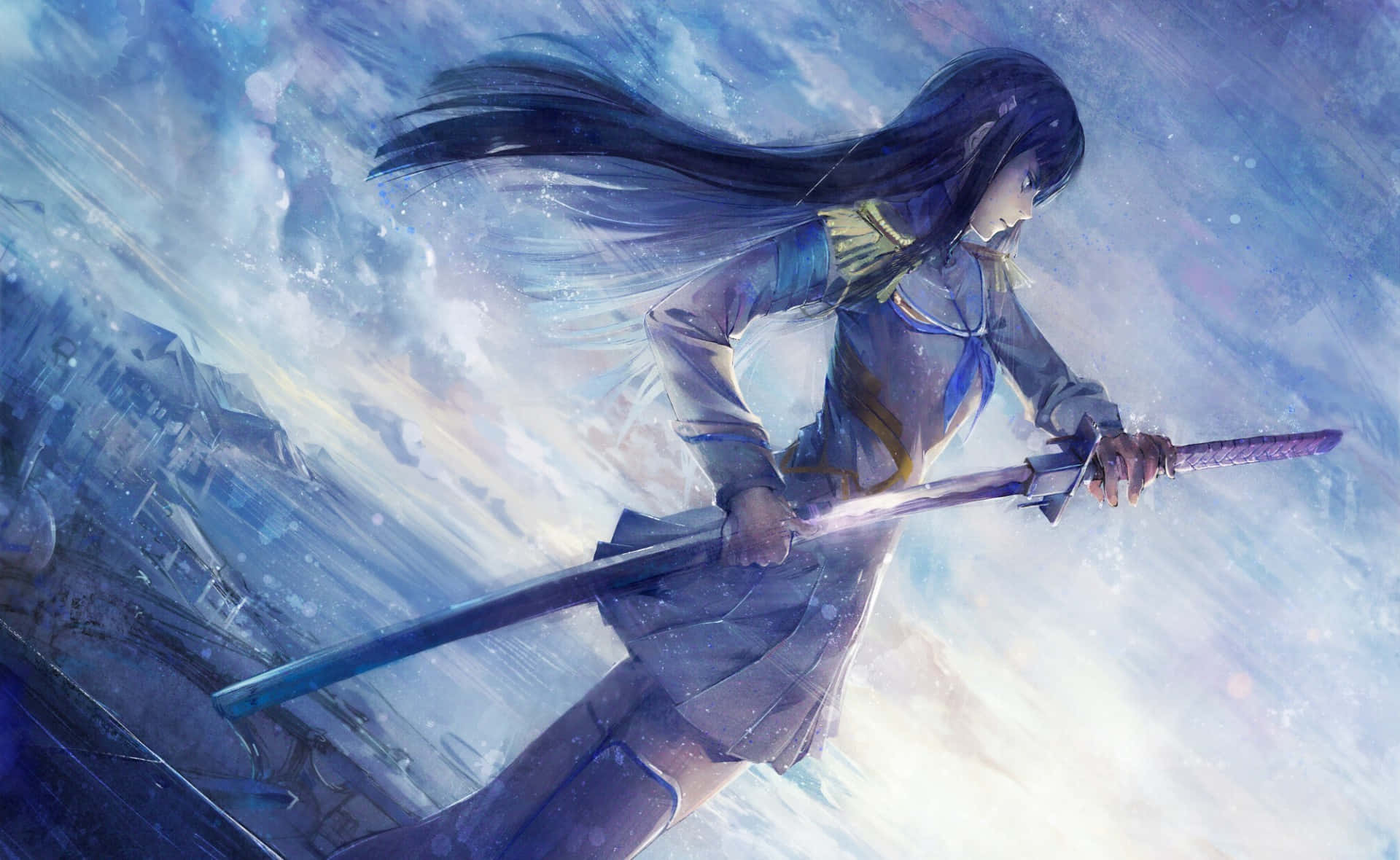 Satsuki Kiryuin, school uniform, sword, Full HD Desktop Wallpaper