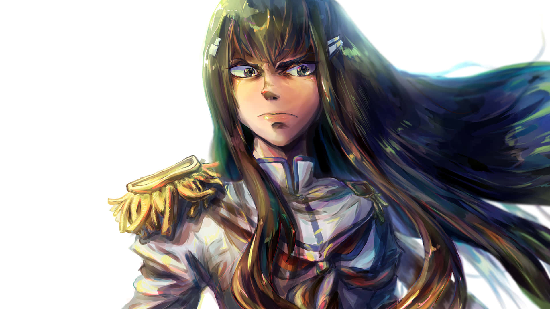 Satsuki Kiryuin, long dark hair, golden epaulets, Full HD Desktop Wallpaper