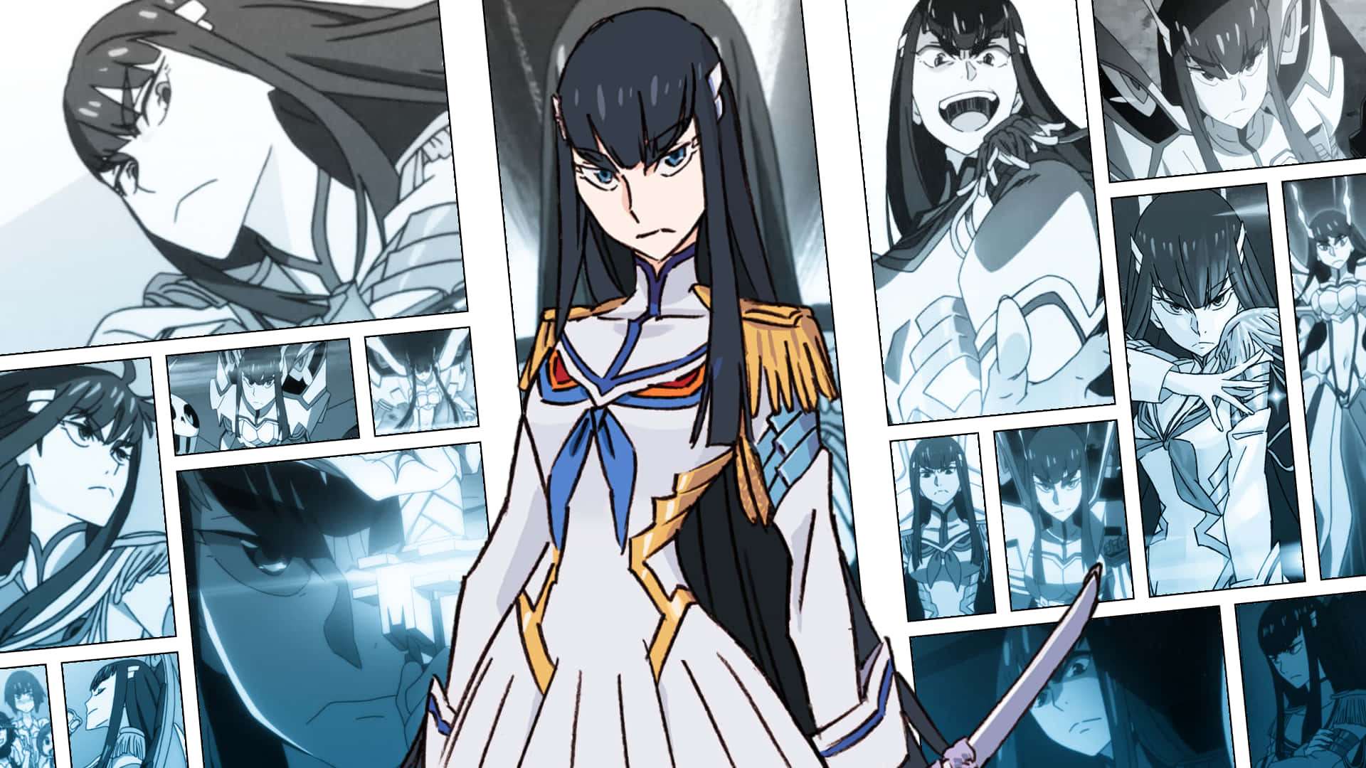 Satsuki Kiryuin, white and gold uniform, sword, Full HD Desktop Wallpaper