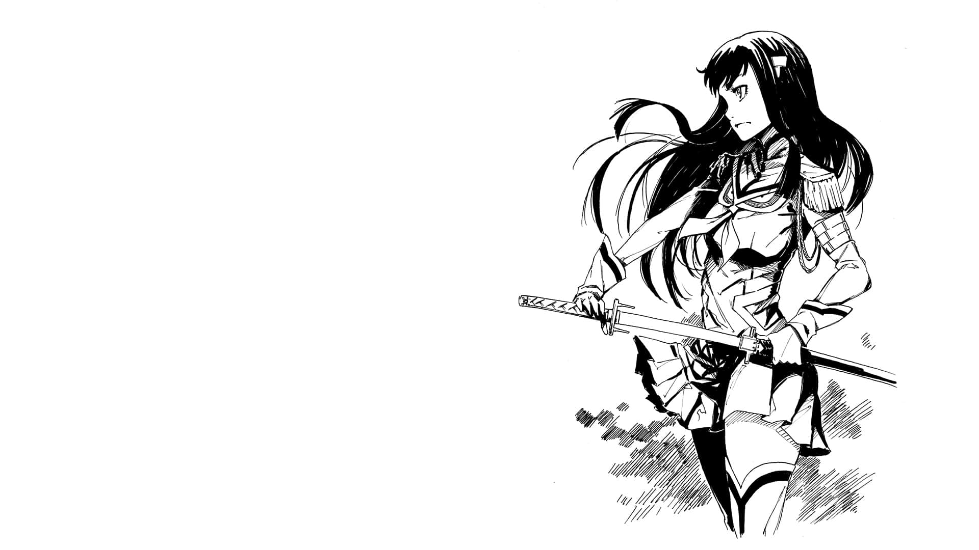 Satsuki Kiryuin, black and white anime girl, long hair, Full HD Desktop Wallpaper