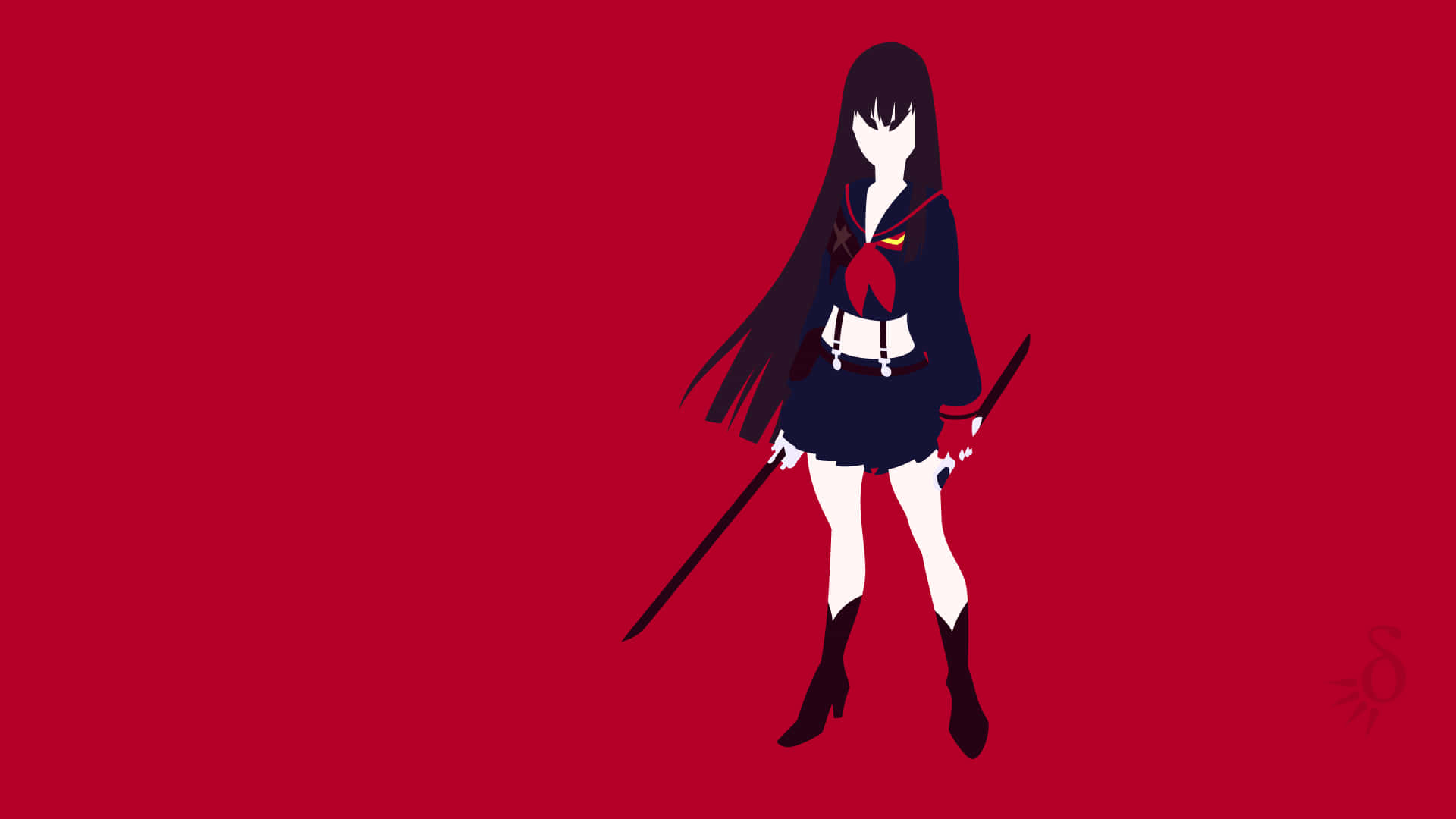 Satsuki Kiryuin, long black hair, red scarf, Full HD Desktop Wallpaper